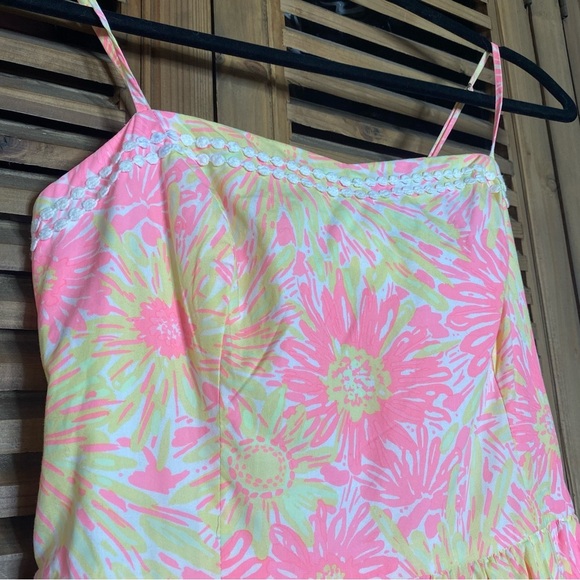 Lilly Pulitzer Bright COTTON sunburst floral spaghetti strap,tied back mini-SZ-4 - Picture 4 of 11